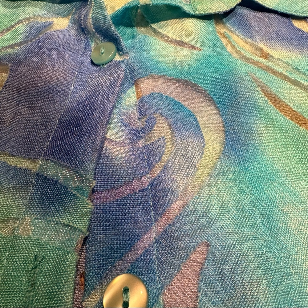 BonWorth Blue and Green Semi-Transparent Patterned Blouse - Size XL - Picture 6 of 6